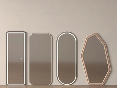 Various Shaped Mirrors Arranged On Beige Wall 3d model