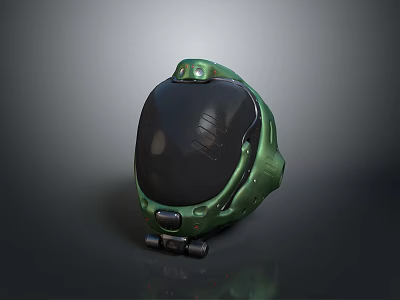 Green Military Weapon Helmet With Black Visor And Tactical Design Features 3d model