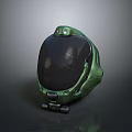 Green Military Weapon Helmet With Black Visor And Tactical Design Features
