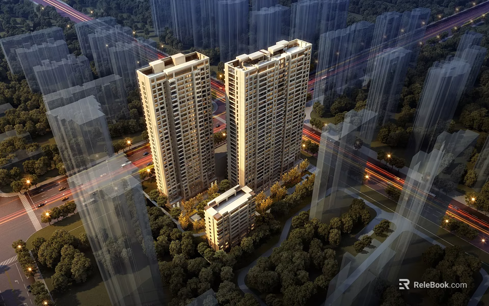 Modern High Rise Residential Buildings In Urban Area With Greenery And Roads 3d model 