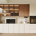Modern Wood And White Sideboard Cabinet With LED Lighted Glass Display And Wine Rack