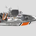 Coast Guard Yacht With Orange And White Stripes And Navigation Equipment