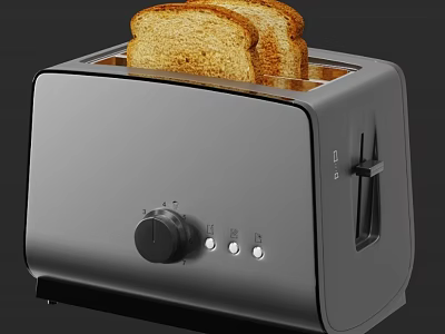 Modern Stainless Steel Toaster With Toasted Bread Slices And Control Knobs 3d model