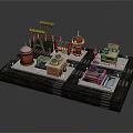 Cartoon Miniature Industrial Scene With Red Tower Brick Dome Buildings Chimneys And Tracks