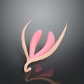 Pink Botanical Plant with Petal Structures Light Stems 3D Rendered and Reflections on Dark Background