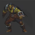 3D Rendered Orc Character With Green Skin Helmet Armor And Wrist Guards In Battle Stance