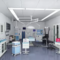 Professional Modern Operating Room With Surgical Lights Medical Cabinets Trolleys And Displays