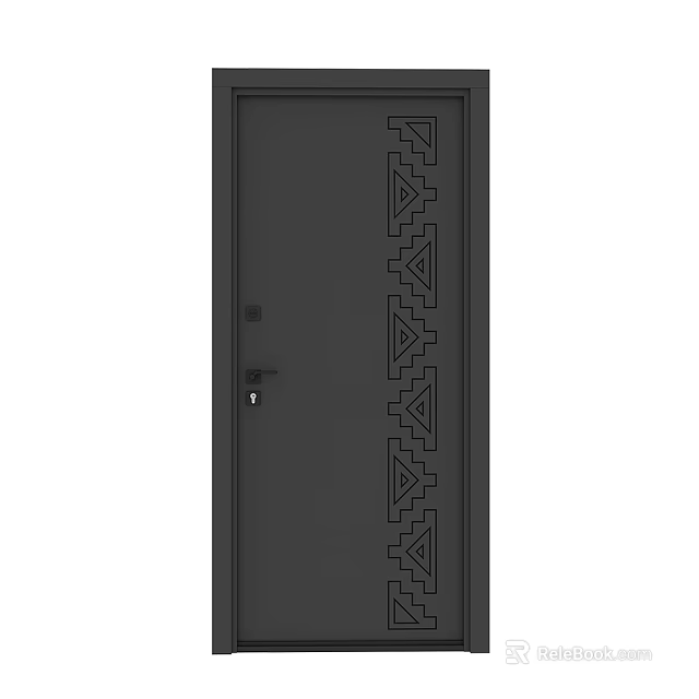 Modern Black Sliding Door With Geometric Pattern Design And Sleek Metal Frame Details 3d model 