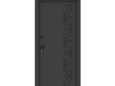 Modern Black Sliding Door With Geometric Pattern Design And Sleek Metal Frame Details 3d model