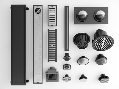 Modern Bathroom Accessories Including Floor Drains Vents And Metal Covers 3d model