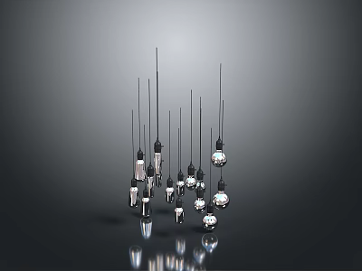 Modern Hanging Decorative Light Fixtures With Various Shapes And Reflective Surfaces 3d model