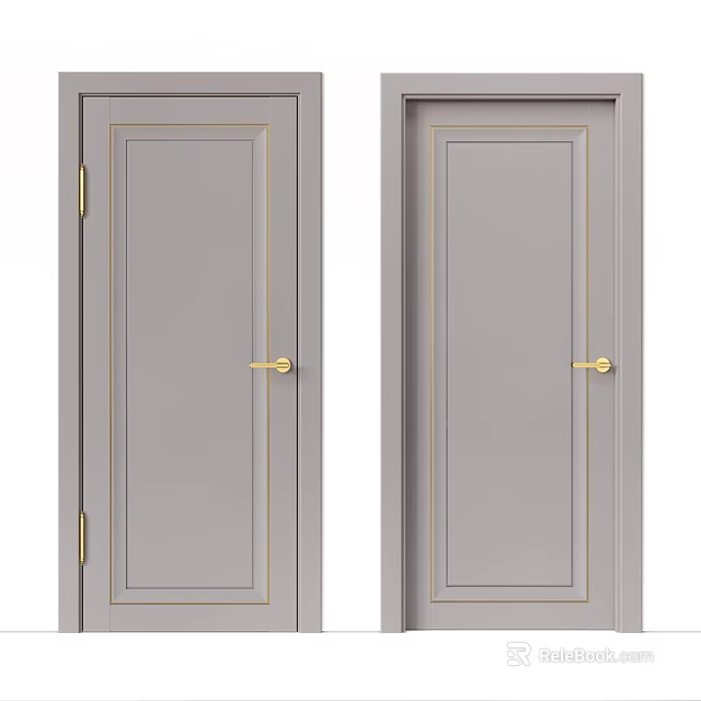 Modern Gray Hinged Doors With Golden Trim And Elegant Door Handles 3d model 