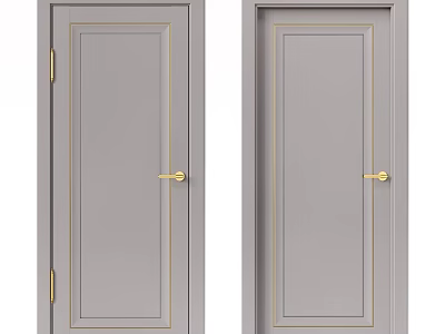 Modern Gray Hinged Doors With Golden Trim And Elegant Door Handles 3d model