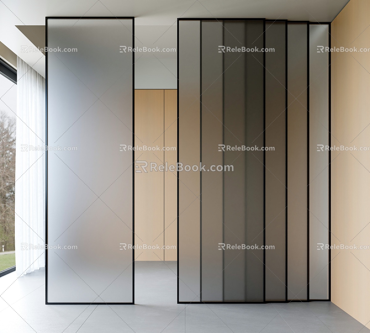 Modern glass door glass partition sliding door sliding door kitchen door 3d model