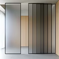 Modern Sliding Doors With Black Frame Frosted Glass And Vertical Stripes For Interior Partition