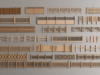 Various Decorative Fence Designs With Geometric Patterns And Wooden Structures 3d model