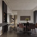 Elegant Modern Dining And Living Room Interior With Dining Table Chairs Plant And Decorative Painting