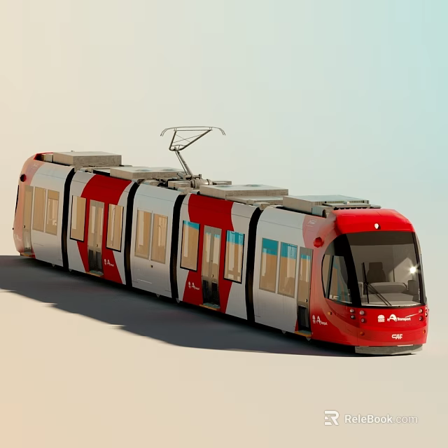 Modern Red And White Urban Metro Train With Multiple Windows Overhead Line And Sleek Design 3d model 