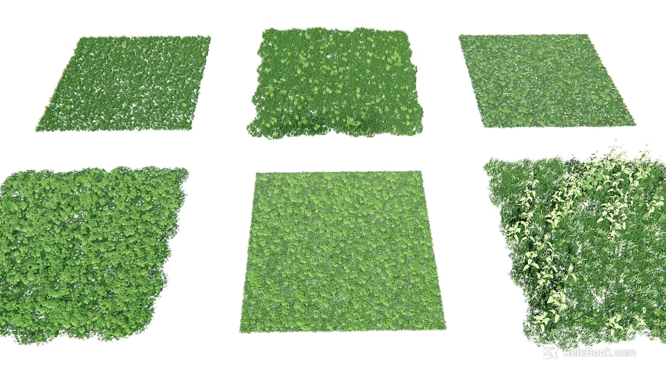 Various Green Plant Mats With Different Lush Grass And Floral Designs 3d model 