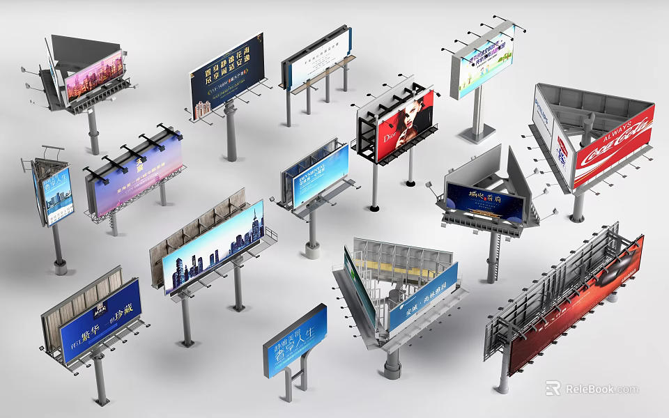 Various Types Of Billboards With Different Designs And Structures For Advertising 3d model 