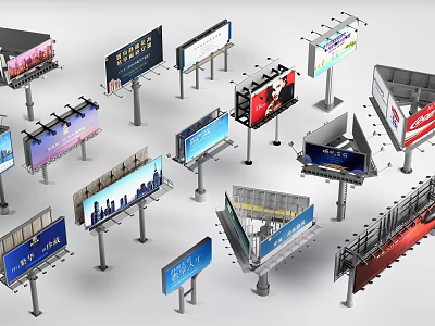 Various Types Of Billboards With Different Designs And Structures For Advertising 3d model