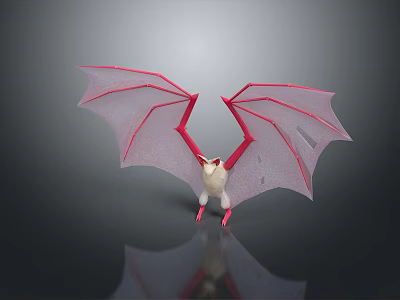 3D Render Red And White Bat Game Movie Character With Transparent Skeletal Wings 3d model