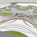 Modern Large scale Architectural Design With Central Circular Green Spaces And Connecting Pathways 3d model