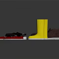 Colorful Shoes Assortment with brown casual yellow rain boots blue slippers black sandals red flats