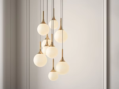 Modern Brass Chandelier With Multiple Spherical White Glass Shades For Interior Lighting Design 3d model