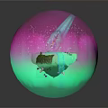 Glowing Blue Ice Block On Pink Rock With Stars Butterfly And Water Droplets