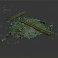Rusty Metal Pipes Scattered With Broken Stones And Debris In Demolition Site