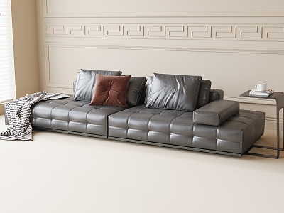 Modern Multiplayer Sofa Leather Sofa Word Sofa Side Corner Table model