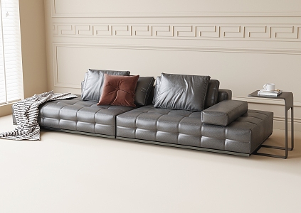 Modern Multiplayer Sofa Leather Sofa Word Sofa Side Corner Table 3d model