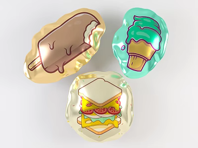 Cute Inflatable Ice Cream Cone Sandwich Chocolate Bar Models In Gold Green Colors 3d model