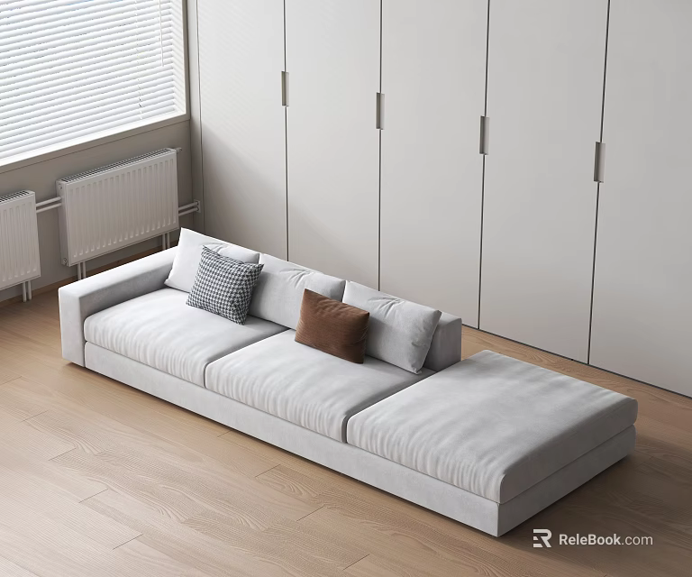 Light Gray Multi person Sofa With Decorative Pillows In Modern Living Room Wooden Floor 3d model 