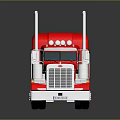 Red Semi Truck Cab With Chrome Grille And Exhaust Stacks On Reflective Surface
