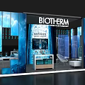 BIOTHERM Store Display Featuring Blue Background Large Bottle And Product Shelves