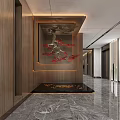 Modern Elevator Hallway With Marble Floor Wooden Walls And Reception Desk