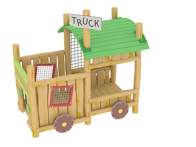 Wooden Truck Shaped Play Equipment With Green Roof And Decorative Wheels 3d model