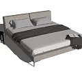 Double Bed With Gray Frame White Sheets Two Pillows Gray Blanket And Black Nightstand 3d model
