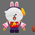 Cute Cartoon Rabbit With Pink Ears Red Vest Yellow Decoration And Small Brown Bear Toy