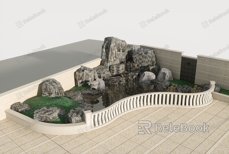 Stone mountain rockery fish pond stone railing model