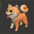 3D Shiba Inu Figure Orange White Fur Open Mouth Curled Tail On Black Reflective Surface