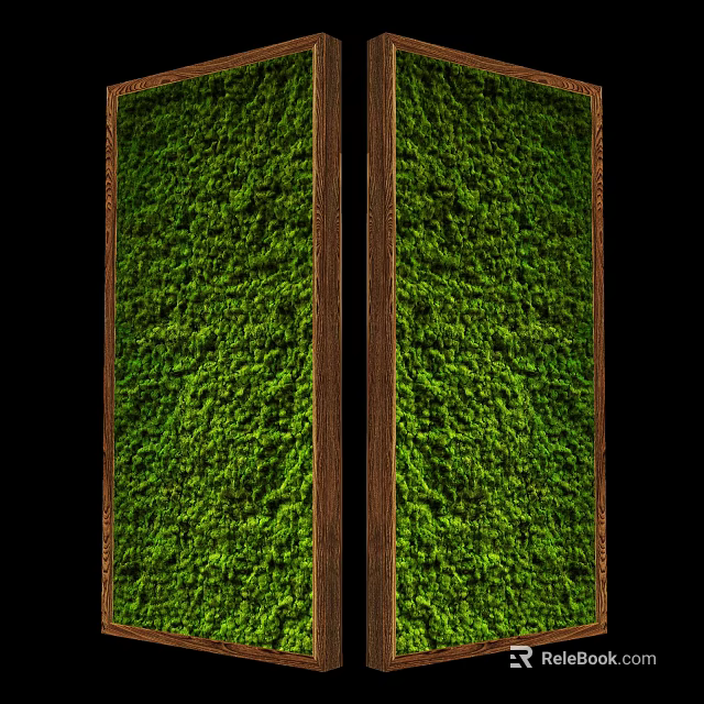 Lush Green Living Plant Wall With Wooden Frame For Indoor Decoration 3d model 