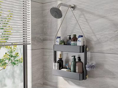 Modern Bathroom Corner Shelf with Two Tier Wall Mounted Design for Shower Toiletries Storage 3d model