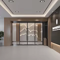 Modern Office Corridor Interior Design With Recessed Lighting Glass Doors And Wooden Accents