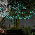 Vibrant Tropical Rainforest Park Landscape With Lush Trees Thick Trunks Hanging Vines And Colorful Flowers