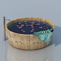 Swing Door Design With Wooden Bathtub Filled Rose Petals And Green Cloth