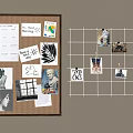 Stylish Photo Wall With Corkboard Grid Clips Photos Notes And Calendar