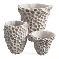 Elegant Modern Decorative Ornament Set With Three Honeycomb Texture White Vases 3d model